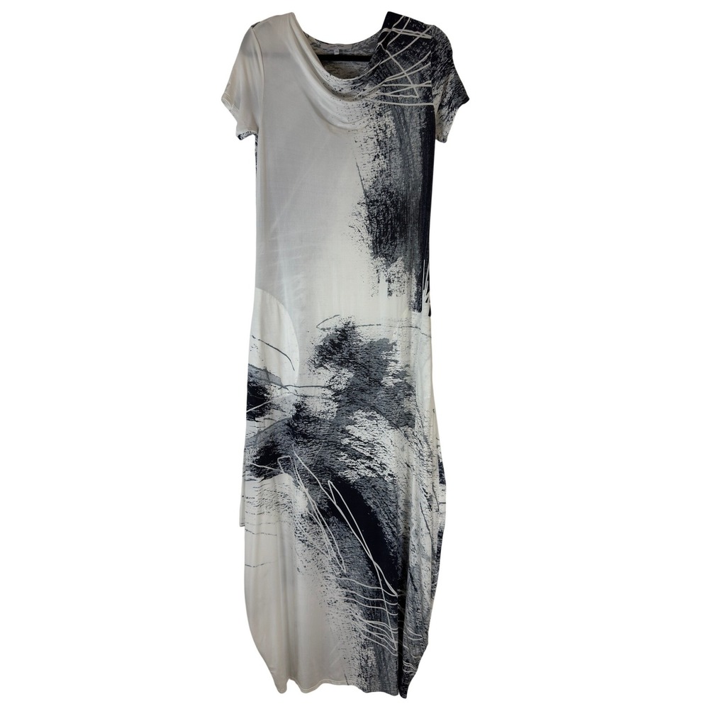 Julie James Abstract Print Cowl Neck Maxi Dress Black White Short Sleeve Size 10